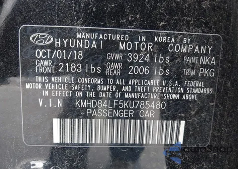 2019 Hyundai Elantra Value Edition z USA, uszkodzony, nr VIN KMHD84LF5KU785480